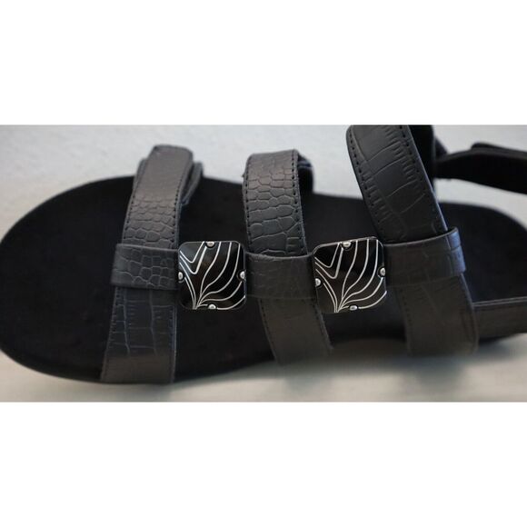 Vionic Women's Sz 10M Black Croco Amber Adjustable Orthotic Sandals - Picture 7 of 12